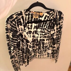 Tory Burch Black and White Patterned Sweater